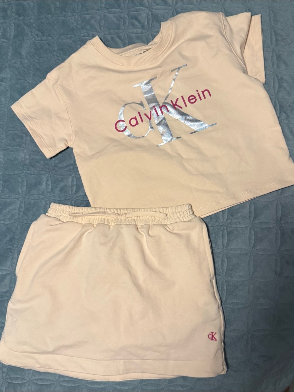 Calvin Klein Kids Pale Peach Logo Tee & Skort Set